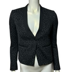 Ann Taylor LOFT Petite Leopard Blazer Black Gray Animal Single Button Size 00P